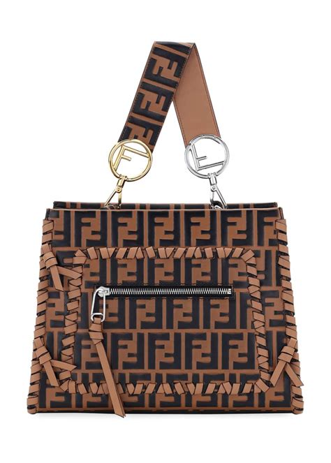 Fendi Small Runaway Whipstitch Logo Leather Tote Bag